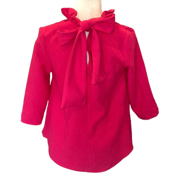 Tuckernuck Pomander Place Faye Fuchsia Pink Crepe Ruffled Neck Bow Top - XS - Picture 8 of 14